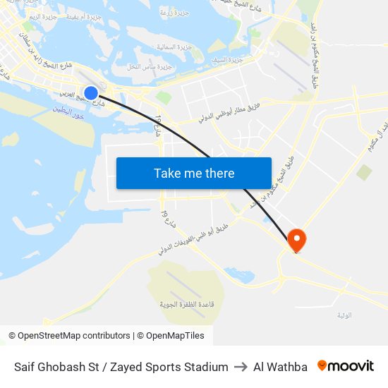 Saif Ghobash St / Zayed Sports Stadium to Al Wathba map
