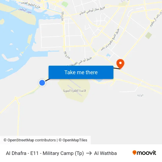 Al Dhafra - E11 - Military Camp (TP) to Al Wathba map