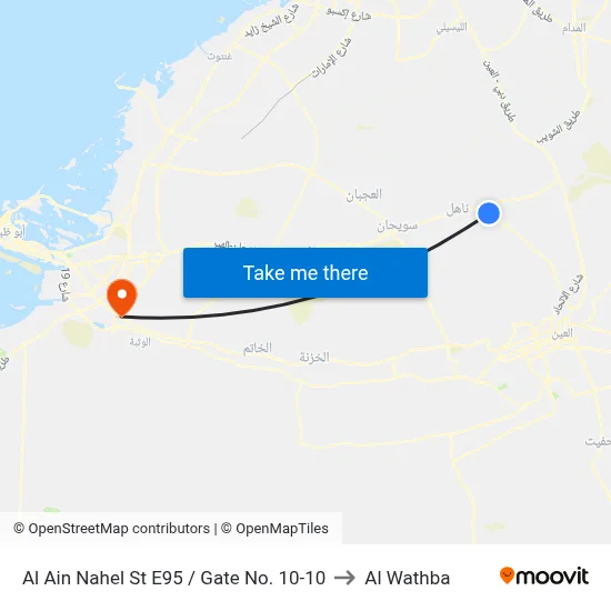 Al Ain  Nahel St E95  / Gate No. 10-10 to Al Wathba map