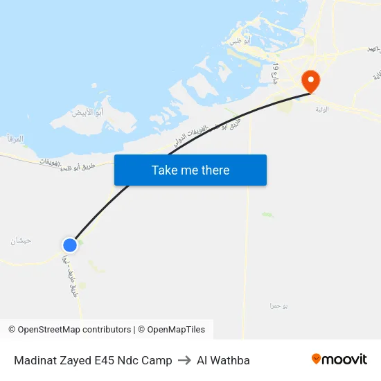 Madinat Zayed E45 NDC Camp to Al Wathba map