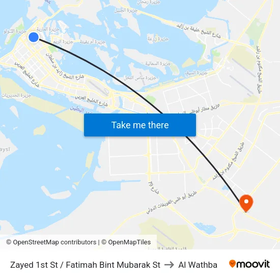 Zayed 1st Street / Fatimah Bint Mubarak Street to Al Wathba map