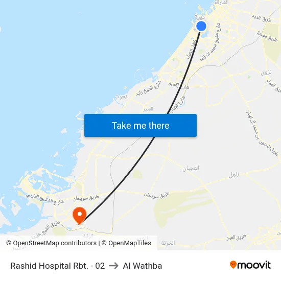 Rashid Hospital Rbt. - 02 to Al Wathba map