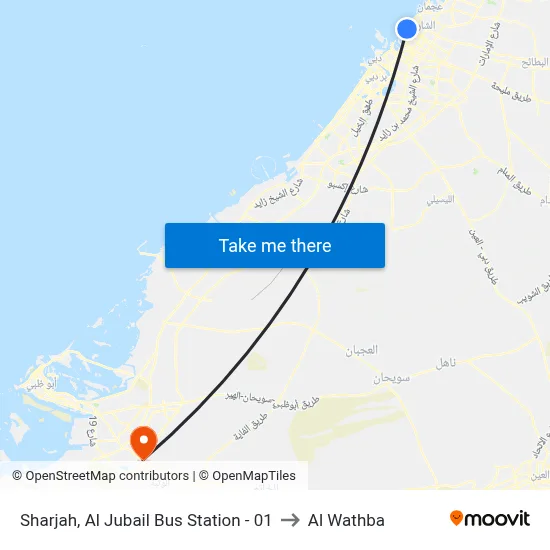 Sharjah, Al Jubail Bus Station - 01 to Al Wathba map