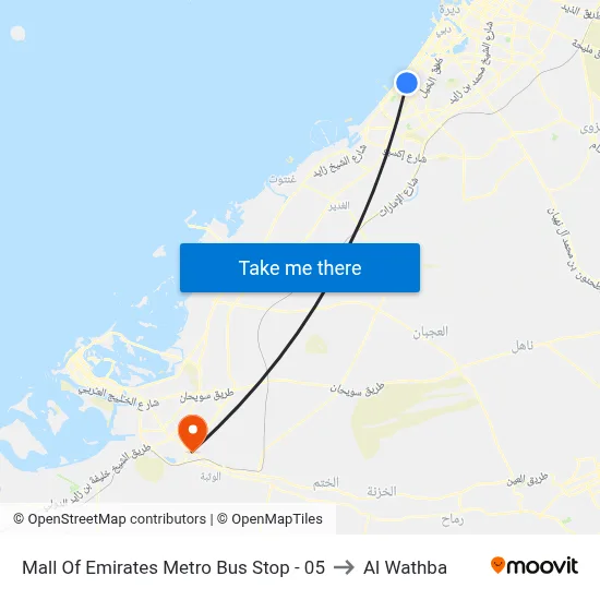Mall of Emirates Metro Bus Stop - 05 to Al Wathba map