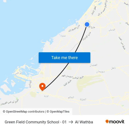 Green Field Community School - 01 to Al Wathba map