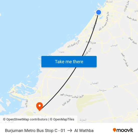 Burjuman Metro Bus Stop C - 01 to Al Wathba map