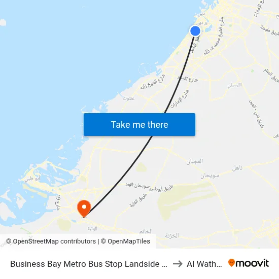 Business Bay Metro Bus Stop Landside - 01 to Al Wathba map