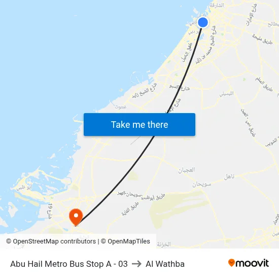 Abu Hail Metro Bus Stop A - 03 to Al Wathba map