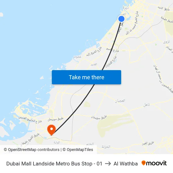 Dubai Mall Landside Metro Bus Stop - 01 to Al Wathba map