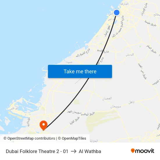 Dubai Folklore Theatre 2 - 01 to Al Wathba map