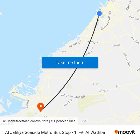 Al Jafiliya Seaside Metro Bus Stop - 1 to Al Wathba map