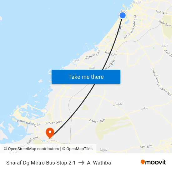 Sharaf DG Metro Bus Stop 2-1 to Al Wathba map
