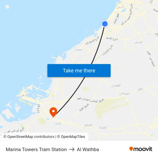 Marina Towers Tram Station to Al Wathba map