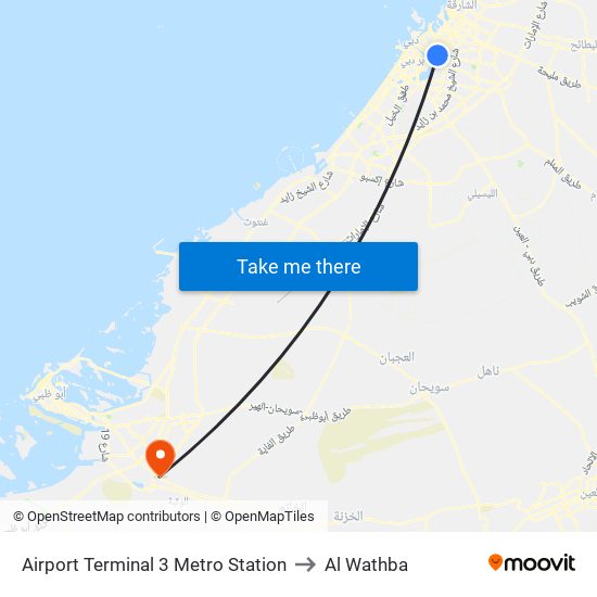 Airport Terminal 3 Metro Station to Al Wathba map