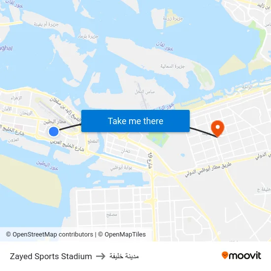 Zayed Sports Stadium to مدينة خليفة map