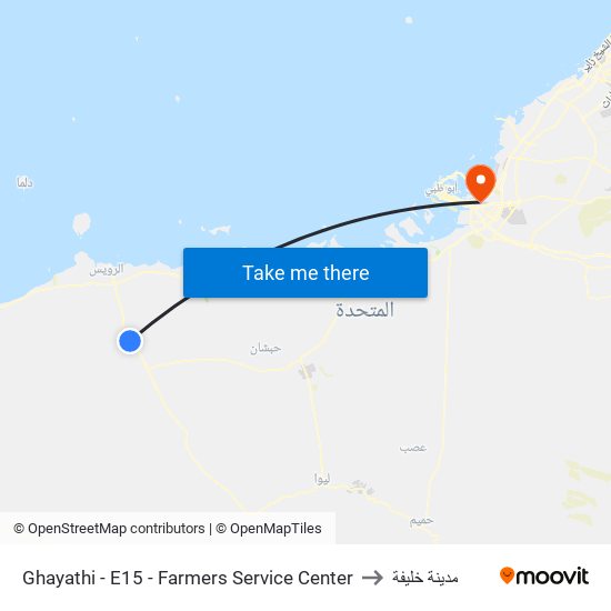 Ghayathi - E15 - Farmers Service Center to مدينة خليفة map