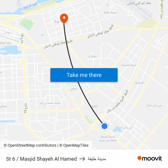 St 6 / Masjid Shayeh Al Hamed to مدينة خليفة map