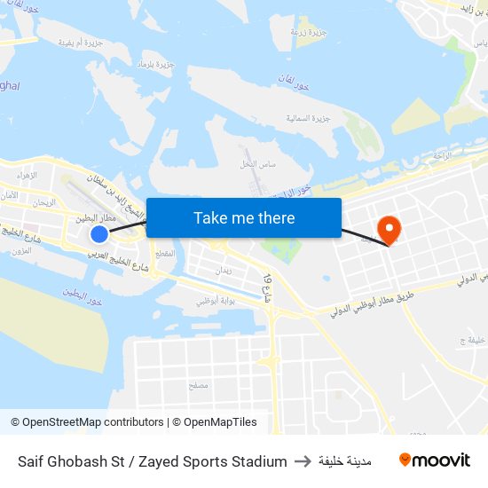 Saif Ghobash St / Zayed Sports Stadium to مدينة خليفة map