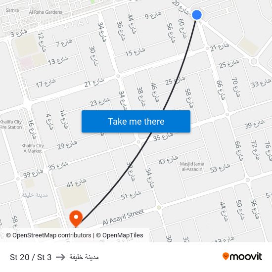 St 20 / St 3 to مدينة خليفة map