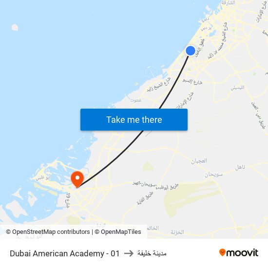 Dubai American Academy - 01 to مدينة خليفة map