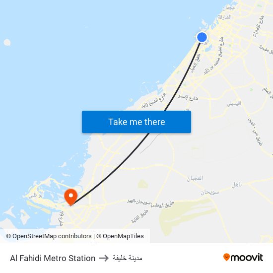 Al Fahidi Metro Station to مدينة خليفة map