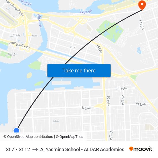 St 7 / St 12 to Al Yasmina School - ALDAR Academies map
