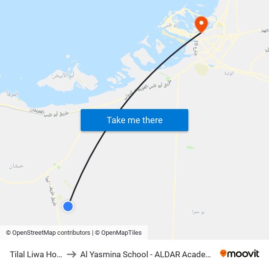 Tilal Liwa Hotel to Al Yasmina School - ALDAR Academies map