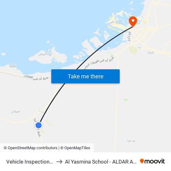 Vehicle Inspection Center to Al Yasmina School - ALDAR Academies map