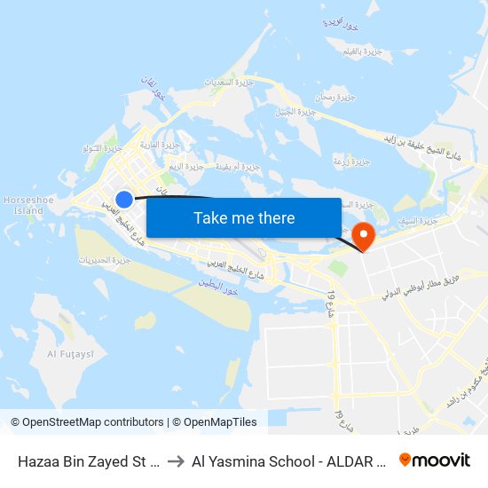 Hazaa Bin Zayed St / Adnoc to Al Yasmina School - ALDAR Academies map