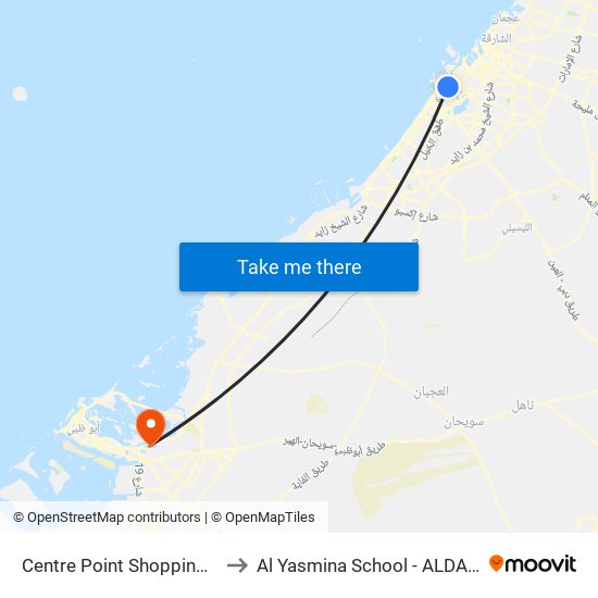 Centre Point Shopping Centre - 02 to Al Yasmina School - ALDAR Academies map
