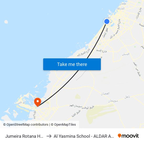 Jumeira Rotana Hotel - 1 to Al Yasmina School - ALDAR Academies map