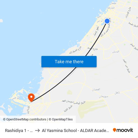 Rashidiya 1 - 02 to Al Yasmina School - ALDAR Academies map