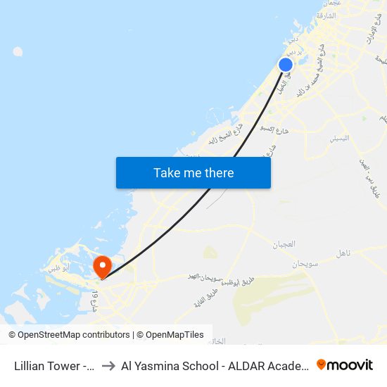 Lillian Tower - 01 to Al Yasmina School - ALDAR Academies map
