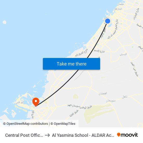 Central Post Office - 02 to Al Yasmina School - ALDAR Academies map