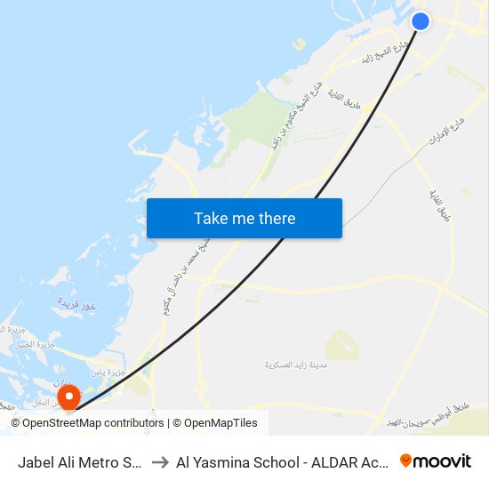 Jabel Ali Metro Station to Al Yasmina School - ALDAR Academies map