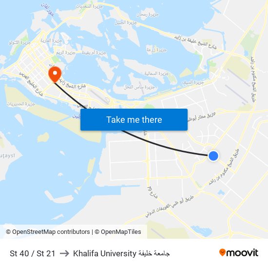 St 40 / St 21 to Khalifa University جامعة خليفة map