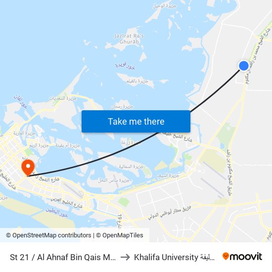 St 21 / Al Ahnaf Bin Qais Mosque to Khalifa University جامعة خليفة map