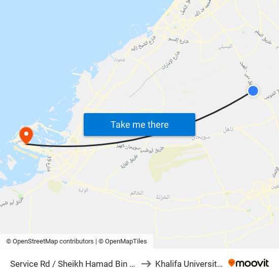 Service Rd  / Sheikh Hamad Bin Tahnoon Mosque to Khalifa University جامعة خليفة map