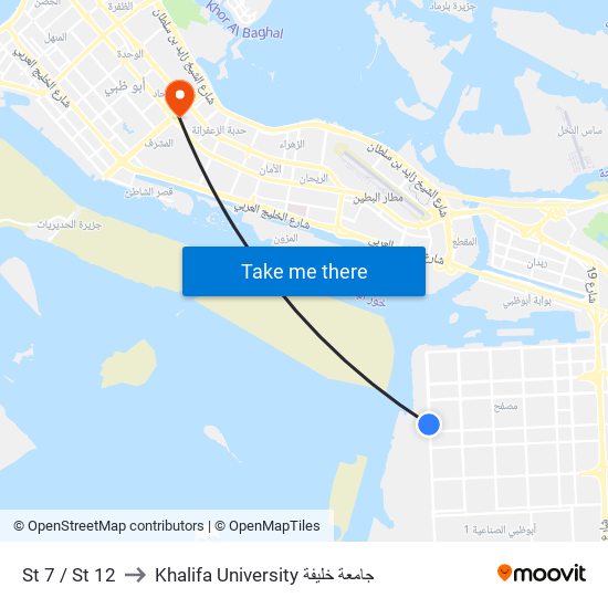 St 7 / St 12 to Khalifa University جامعة خليفة map