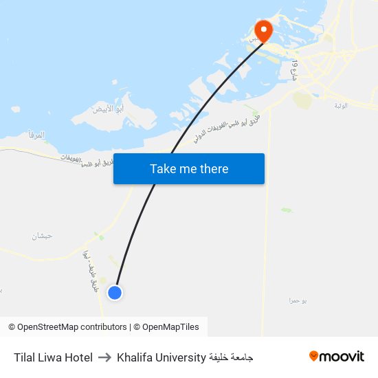Tilal Liwa Hotel to Khalifa University جامعة خليفة map