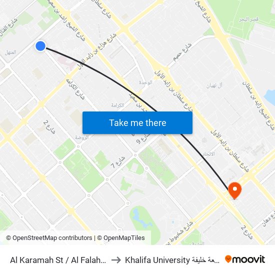 Al Karamah St / Al Falah St to Khalifa University جامعة خليفة map