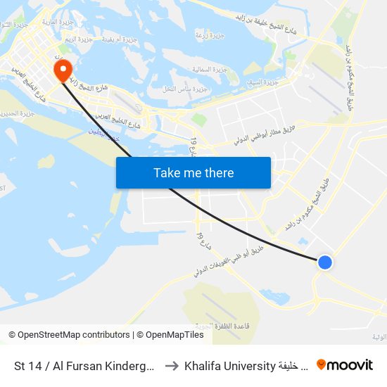 St 14 / Al Fursan Kindergarten to Khalifa University جامعة خليفة map