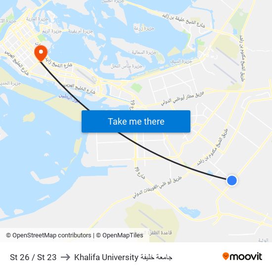 St 26 / St 23 to Khalifa University جامعة خليفة map