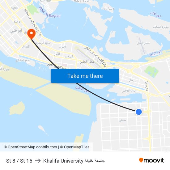 St 8 / St 15 to Khalifa University جامعة خليفة map