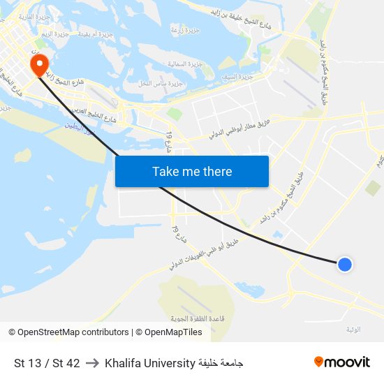St 13 / St 42 to Khalifa University جامعة خليفة map