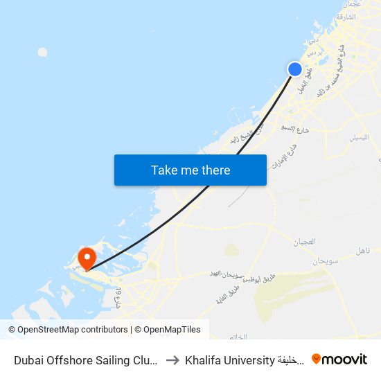 Dubai Offshore Sailing Club - 02 to Khalifa University جامعة خليفة map