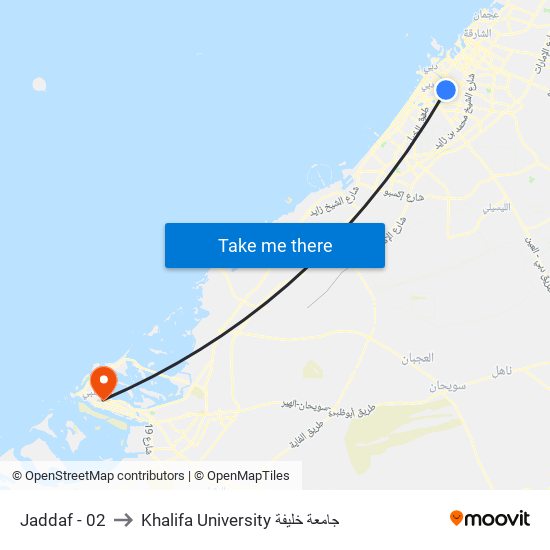 Jaddaf - 02 to Khalifa University جامعة خليفة map