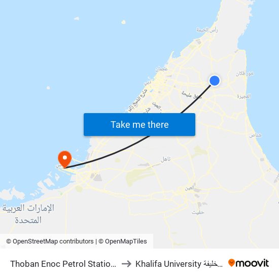 Thoban Enoc Petrol Station - 02 to Khalifa University جامعة خليفة map