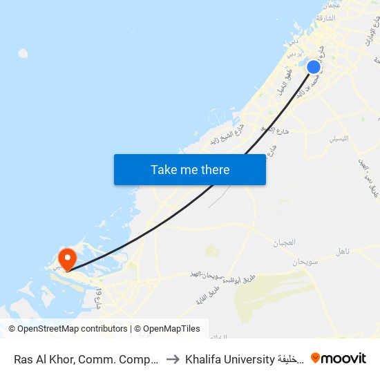 Ras Al Khor, Comm. Complex - 2 to Khalifa University جامعة خليفة map