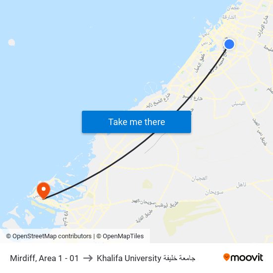 Mirdiff, Area 1 - 01 to Khalifa University جامعة خليفة map